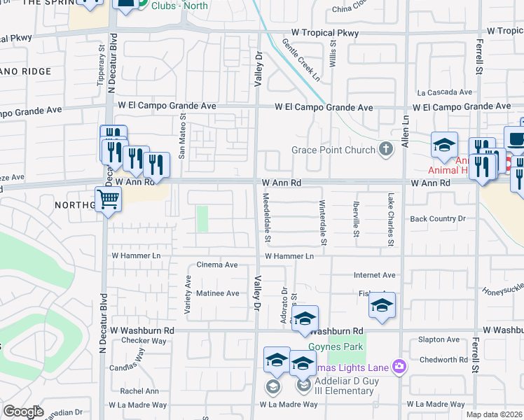 map of restaurants, bars, coffee shops, grocery stores, and more near 4211 Autumndale Avenue in North Las Vegas