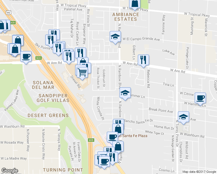 map of restaurants, bars, coffee shops, grocery stores, and more near 5401 Carnation Meadow Street in Las Vegas