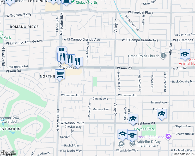 map of restaurants, bars, coffee shops, grocery stores, and more near 4413 Sparkle Crest Avenue in North Las Vegas
