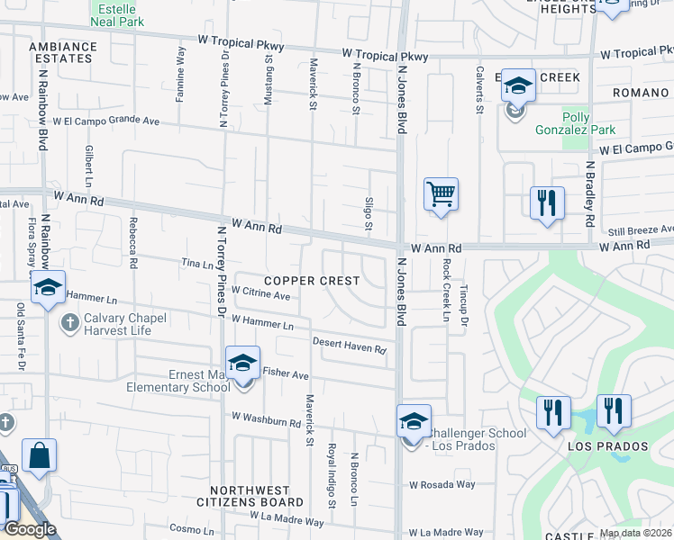 map of restaurants, bars, coffee shops, grocery stores, and more near 6157 Copper Crest Drive in Las Vegas