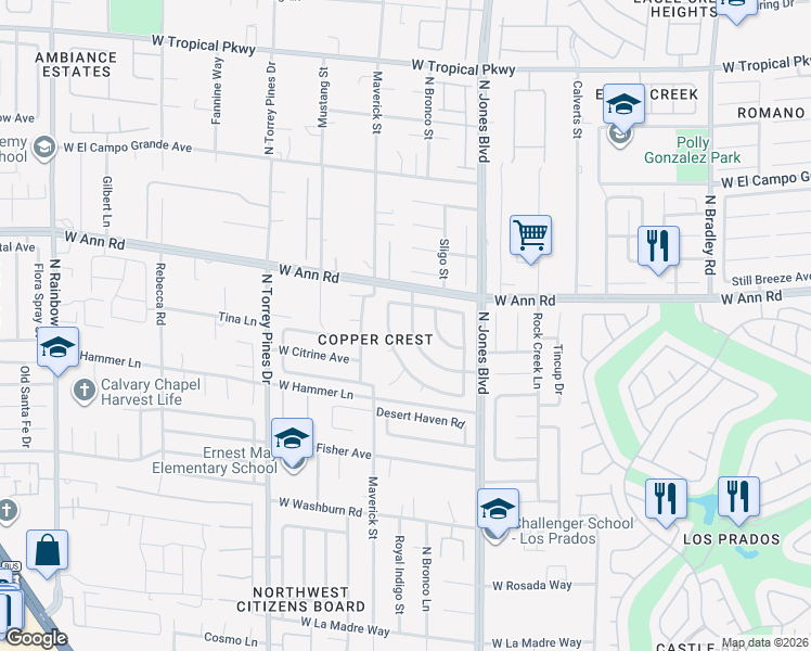 map of restaurants, bars, coffee shops, grocery stores, and more near 6157 Copper Crest Drive in Las Vegas