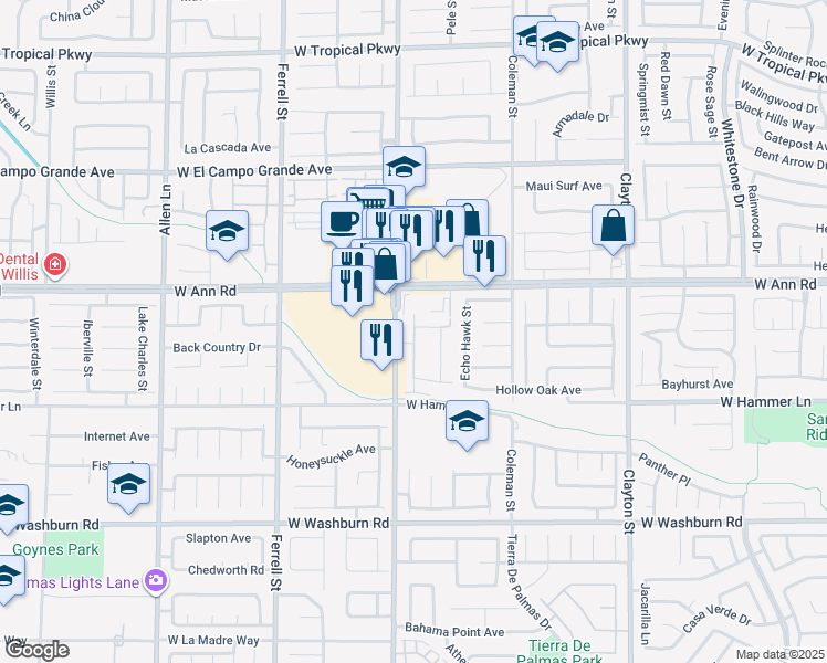 map of restaurants, bars, coffee shops, grocery stores, and more near 5575 North Simmons Street in North Las Vegas