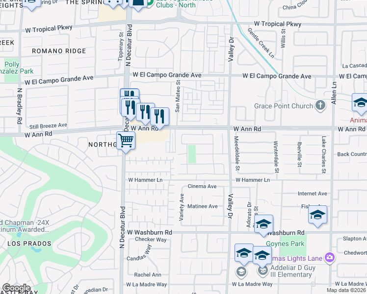 map of restaurants, bars, coffee shops, grocery stores, and more near 4413 Sparkle Crest Avenue in North Las Vegas