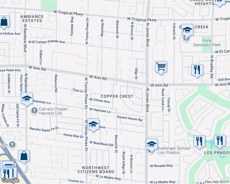 map of restaurants, bars, coffee shops, grocery stores, and more near 5508 Jasper Butte Street in Las Vegas