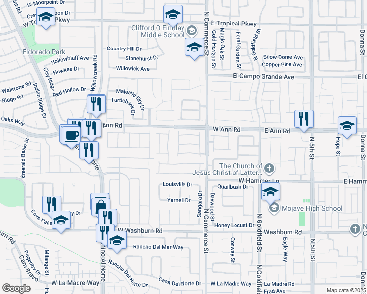 map of restaurants, bars, coffee shops, grocery stores, and more near 345 Morro Dunes Avenue in North Las Vegas