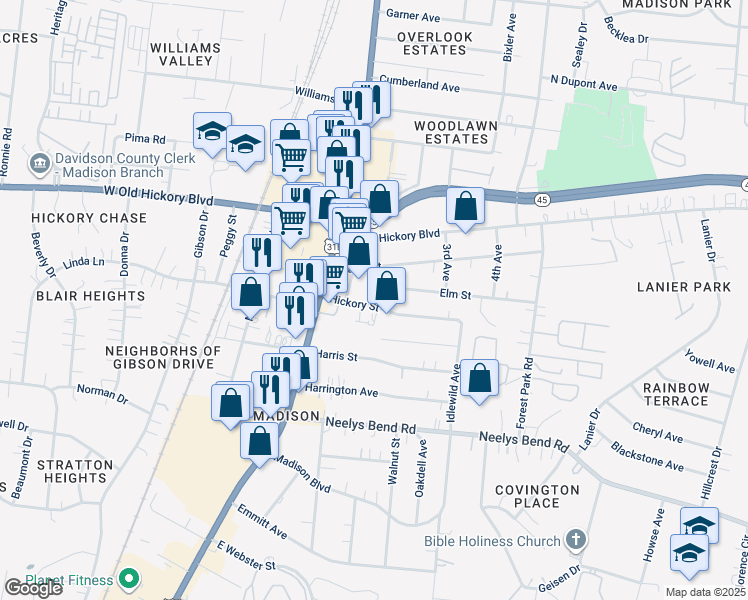 map of restaurants, bars, coffee shops, grocery stores, and more near 231 2nd Street in Nashville