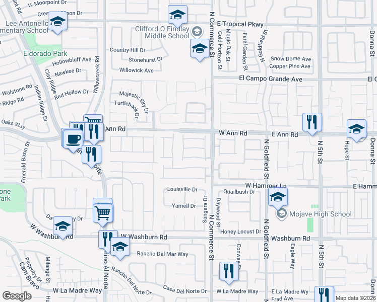 map of restaurants, bars, coffee shops, grocery stores, and more near 345 Morro Dunes Avenue in North Las Vegas