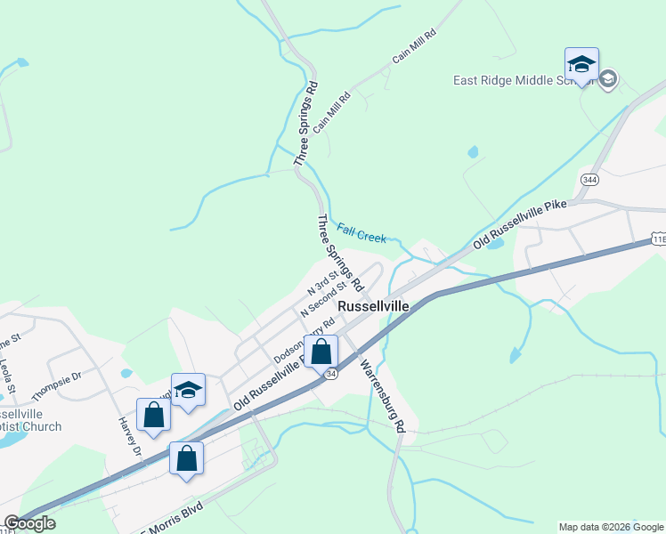 map of restaurants, bars, coffee shops, grocery stores, and more near 5903 North 3rd Street in Russellville