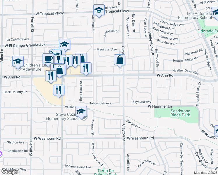 map of restaurants, bars, coffee shops, grocery stores, and more near 2115 Falcon Crest Avenue in North Las Vegas