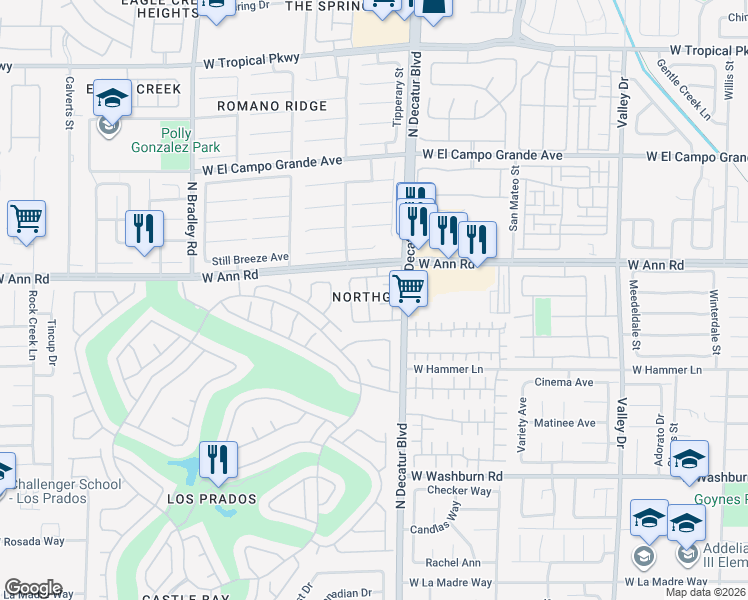 map of restaurants, bars, coffee shops, grocery stores, and more near 5520 Oakwood Ridge Street in Las Vegas
