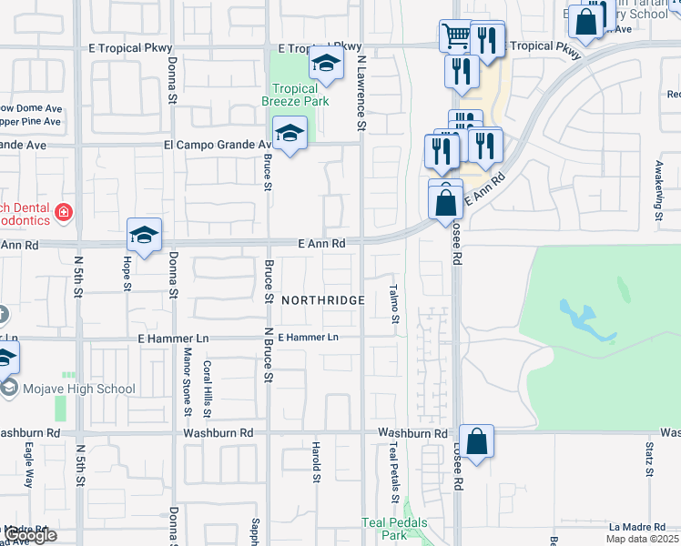 map of restaurants, bars, coffee shops, grocery stores, and more near 1817 Aria Lights Avenue in North Las Vegas