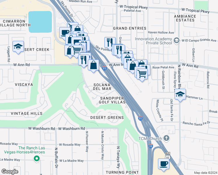 map of restaurants, bars, coffee shops, grocery stores, and more near 7250 Diamond Canyon Lane in Las Vegas