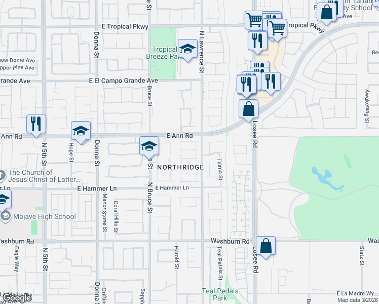 map of restaurants, bars, coffee shops, grocery stores, and more near 1817 Aria Lights Avenue in North Las Vegas