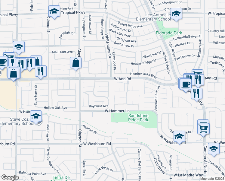 map of restaurants, bars, coffee shops, grocery stores, and more near 1812 Bright Leaf Court in North Las Vegas