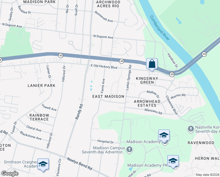 map of restaurants, bars, coffee shops, grocery stores, and more near 205 Farris Avenue in Nashville