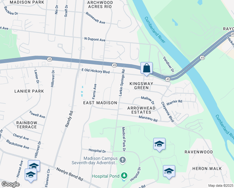 map of restaurants, bars, coffee shops, grocery stores, and more near 128 Larkin Springs Road in Nashville
