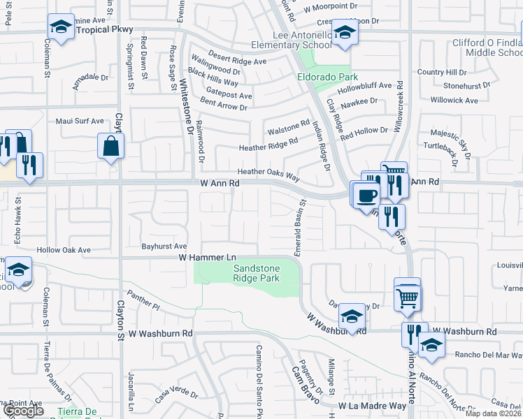 map of restaurants, bars, coffee shops, grocery stores, and more near 5512 Colorado Breeze Way in North Las Vegas