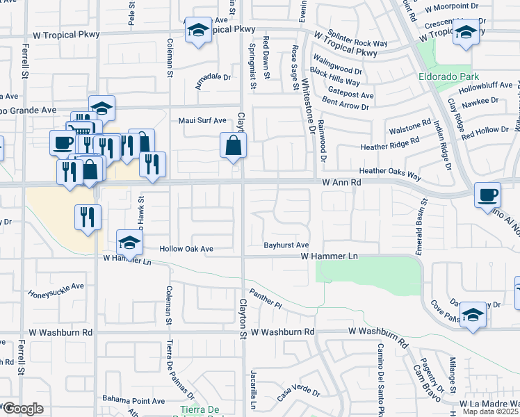 map of restaurants, bars, coffee shops, grocery stores, and more near 1932 Basilwood Court in North Las Vegas
