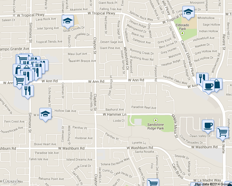 map of restaurants, bars, coffee shops, grocery stores, and more near 1840 Arrow Stone Court in North Las Vegas