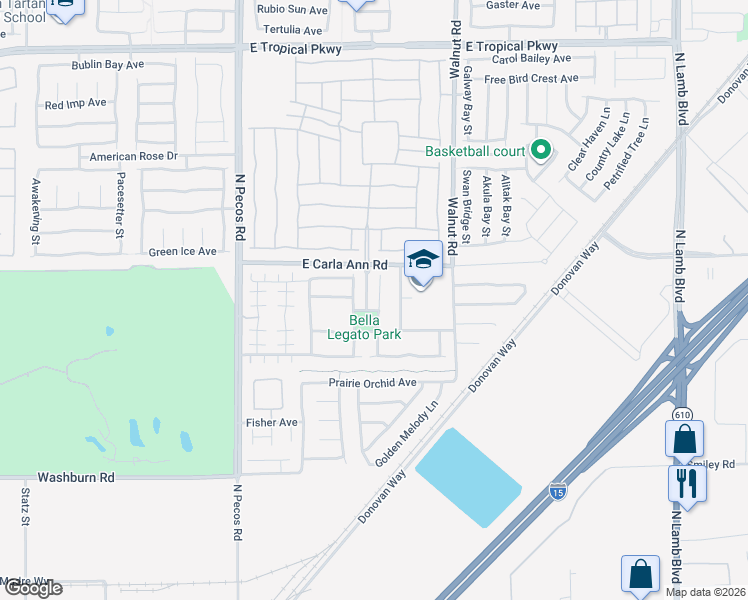 map of restaurants, bars, coffee shops, grocery stores, and more near 5517 Overlook Valley Street in North Las Vegas