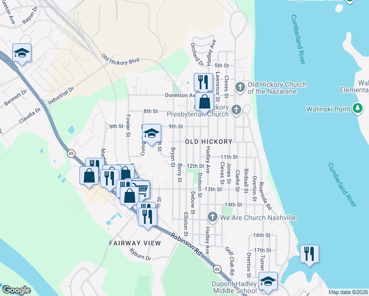 map of restaurants, bars, coffee shops, grocery stores, and more near 1006 Elliston Street in Nashville