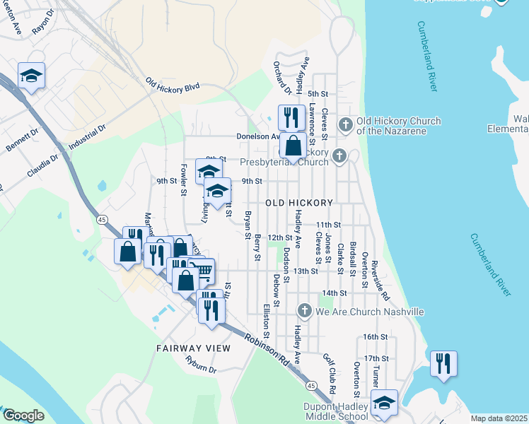 map of restaurants, bars, coffee shops, grocery stores, and more near 1006 Elliston Street in Nashville