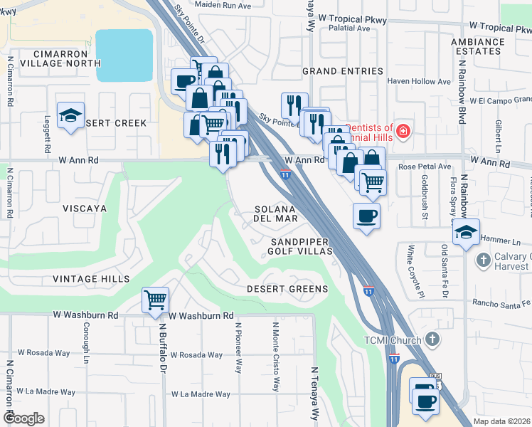 map of restaurants, bars, coffee shops, grocery stores, and more near 7280 Sheared Cliff Lane in Las Vegas