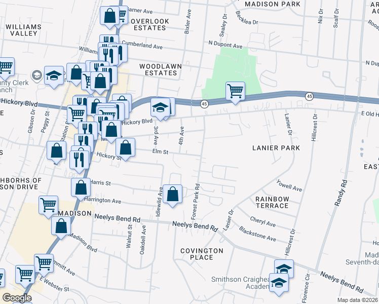 map of restaurants, bars, coffee shops, grocery stores, and more near in Nashville