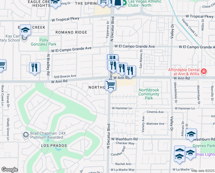 map of restaurants, bars, coffee shops, grocery stores, and more near 5524 Morningcross Street in Las Vegas