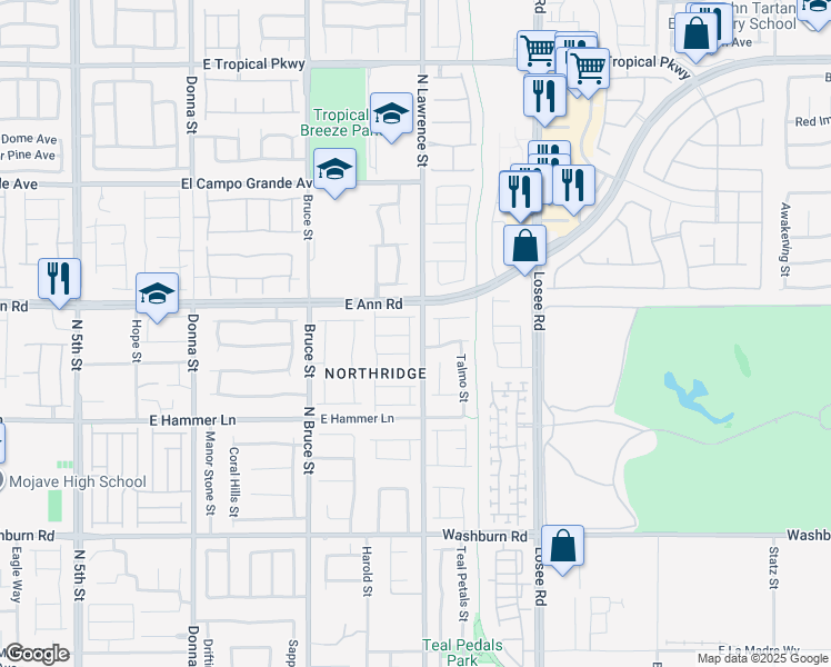 map of restaurants, bars, coffee shops, grocery stores, and more near 5516 Caesars Tower Street in North Las Vegas