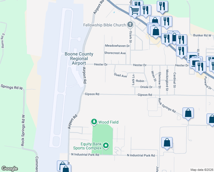 map of restaurants, bars, coffee shops, grocery stores, and more near 1025 Gipson Road in Harrison