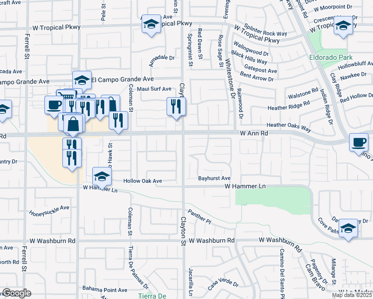 map of restaurants, bars, coffee shops, grocery stores, and more near 1934 Silver Crest Court in North Las Vegas