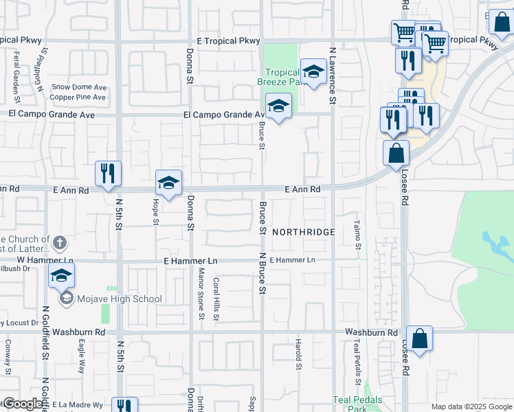 map of restaurants, bars, coffee shops, grocery stores, and more near 5528 Oatfield St in North Las Vegas
