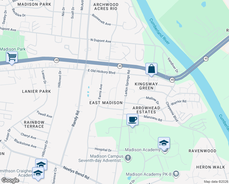 map of restaurants, bars, coffee shops, grocery stores, and more near 1020 East Old Hickory Boulevard in Nashville