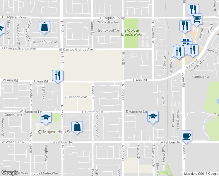 map of restaurants, bars, coffee shops, grocery stores, and more near 1109 Barron Creek Avenue in North Las Vegas