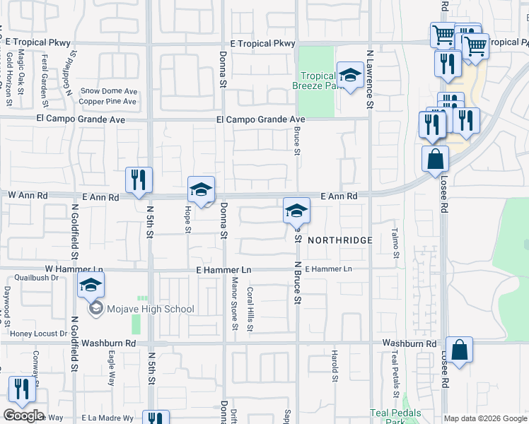 map of restaurants, bars, coffee shops, grocery stores, and more near 1109 Barron Creek Avenue in North Las Vegas