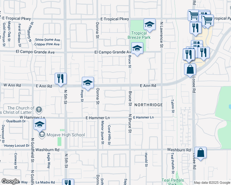 map of restaurants, bars, coffee shops, grocery stores, and more near 1109 Barron Creek Avenue in North Las Vegas