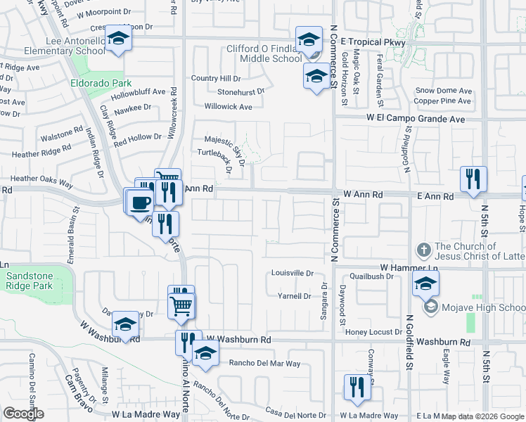 map of restaurants, bars, coffee shops, grocery stores, and more near 5529 Meridian Rain Street in North Las Vegas