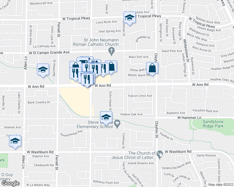 map of restaurants, bars, coffee shops, grocery stores, and more near 2420 Sunset Hills Court in North Las Vegas