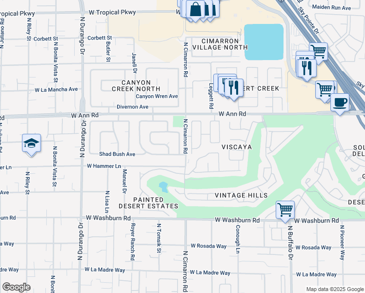 map of restaurants, bars, coffee shops, grocery stores, and more near 5433 Rose Hills Street in Las Vegas