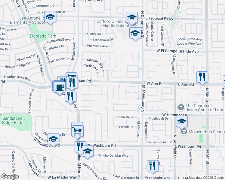 map of restaurants, bars, coffee shops, grocery stores, and more near 5541 Ramirez Street in North Las Vegas