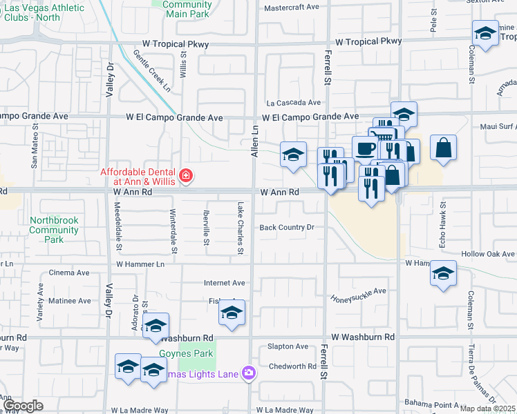 map of restaurants, bars, coffee shops, grocery stores, and more near 5534 Sadie Lynn Court in North Las Vegas