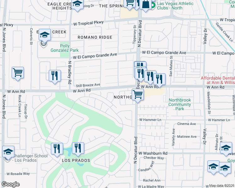 map of restaurants, bars, coffee shops, grocery stores, and more near 4900 Wiltondale Way in Las Vegas