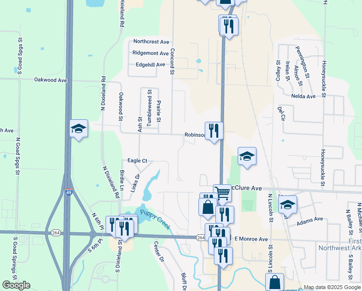 map of restaurants, bars, coffee shops, grocery stores, and more near 426 Kennedy Place in Lowell