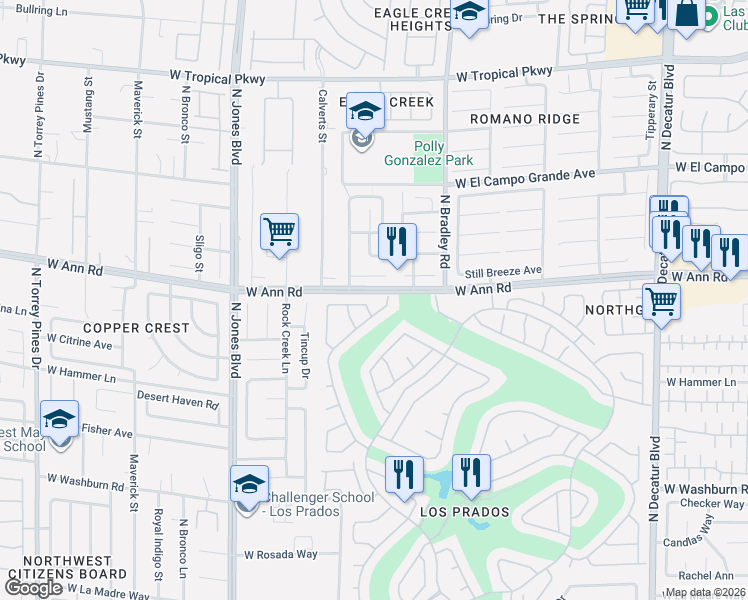 map of restaurants, bars, coffee shops, grocery stores, and more near 5704 Arroyo Dunes Ave in Las Vegas