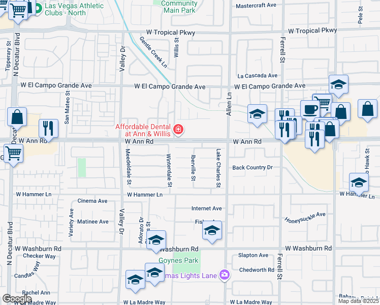 map of restaurants, bars, coffee shops, grocery stores, and more near 5525 Iberville Street in North Las Vegas