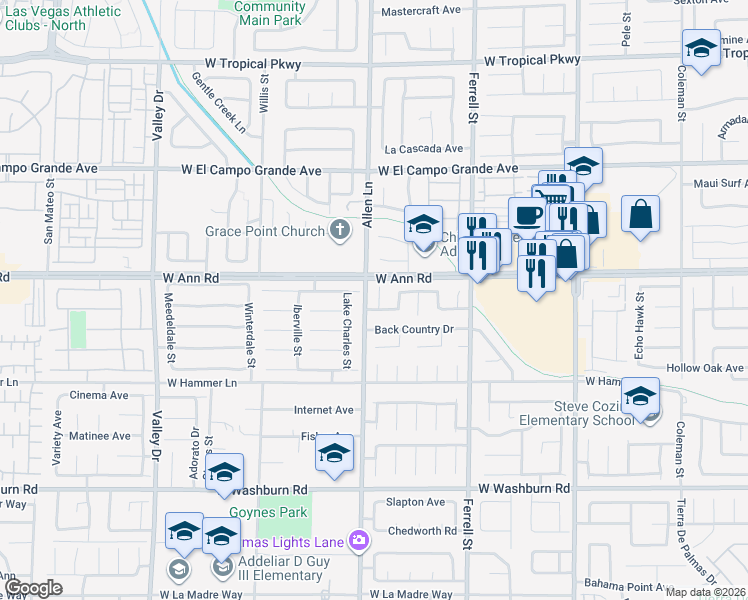 map of restaurants, bars, coffee shops, grocery stores, and more near 5534 Sadie Lynn Court in North Las Vegas