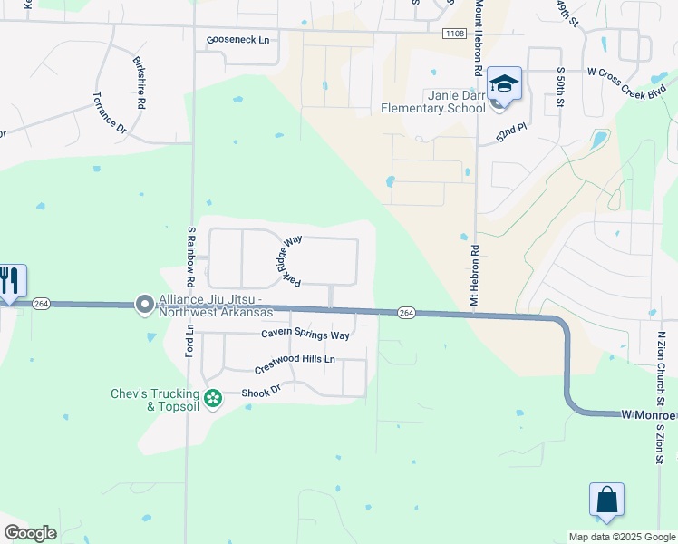 map of restaurants, bars, coffee shops, grocery stores, and more near 1800 Park Ridge Way in Cave Springs