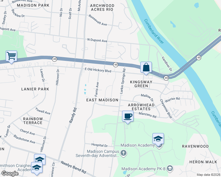 map of restaurants, bars, coffee shops, grocery stores, and more near 1020 East Old Hickory Boulevard in Nashville