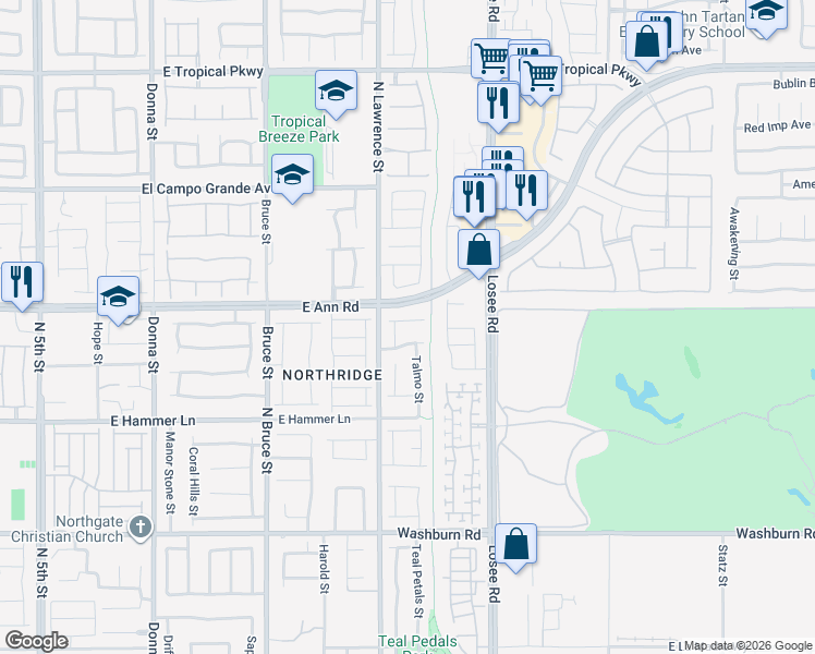 map of restaurants, bars, coffee shops, grocery stores, and more near 2113 LeatherBridge Court in North Las Vegas